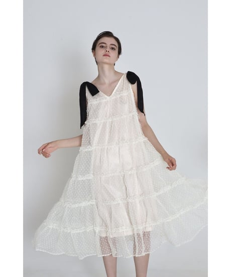 shoulder ribbon tiered one-piece dot tulle