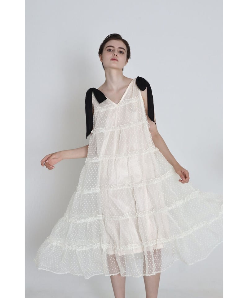 shoulder ribbon tiered one-piece dot tulle | BONNE