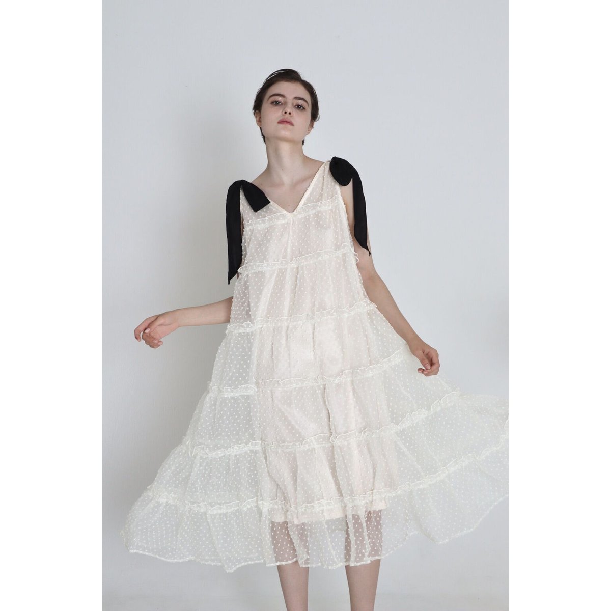 shoulder ribbon tiered one-piece dot tulle | BONNE