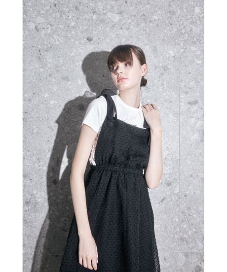 see-through dot long ribbon one-piece black
