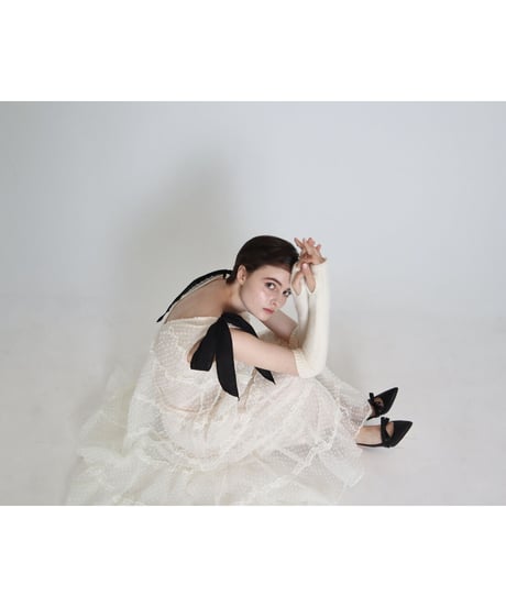 shoulder ribbon tiered one-piece dot tulle