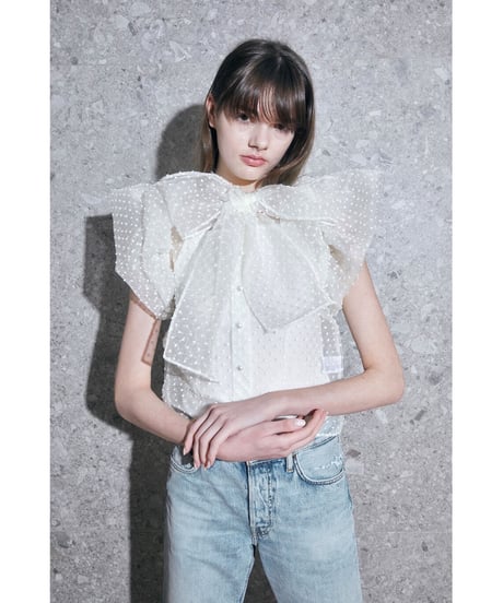 balloon sleeve ribbon blouse ivory