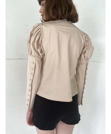 puff sleeve arm button blouse beige
