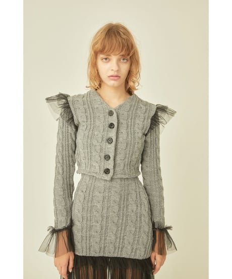 tulle cable knit cardigan gray