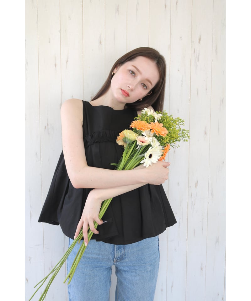 ▪️専用　BORDER FRILL TOP(38) 　BLACK Black Jersey Frill Top with Studs | Leisma – motelrocks-com-us