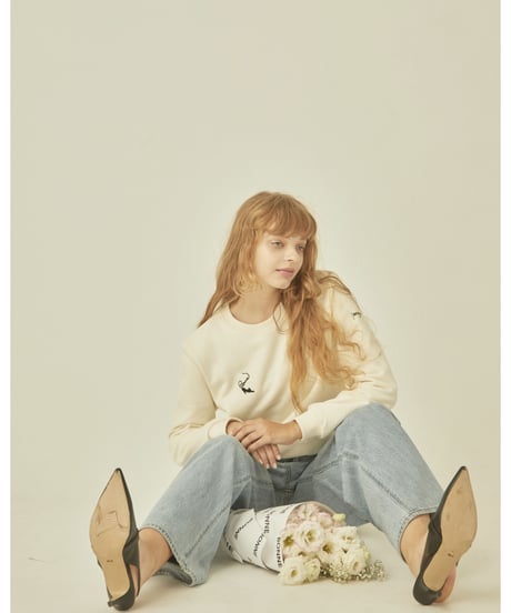 BONNE cat embroidery sweat ivory
