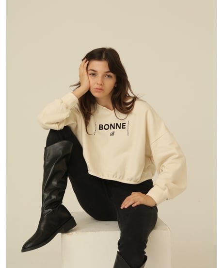velours piping glitter embroidery sweat ivory