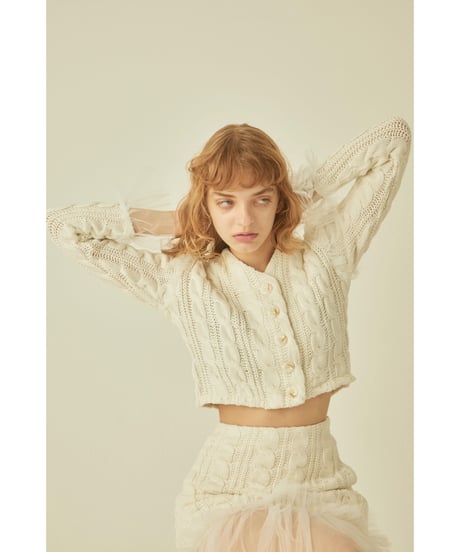 tulle cable knit cardigan ivory