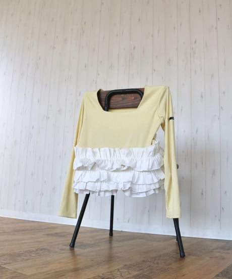 volume frill squareneck tops yellow