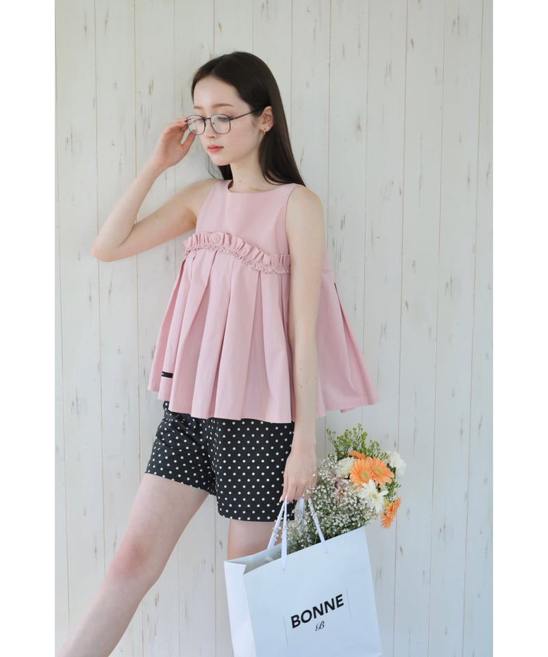 wave frill pleats tops pink | BONNE