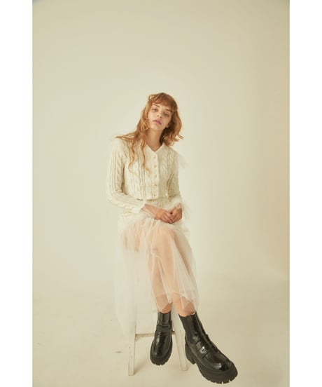 tulle cable knit cardigan ivory