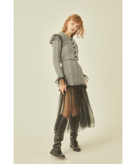 tulle cable knit cardigan gray