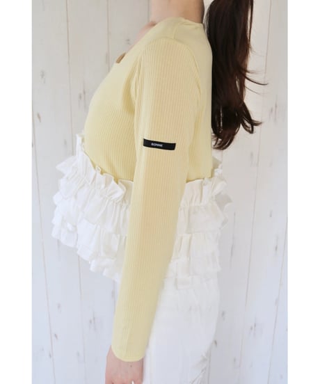 volume frill squareneck tops yellow