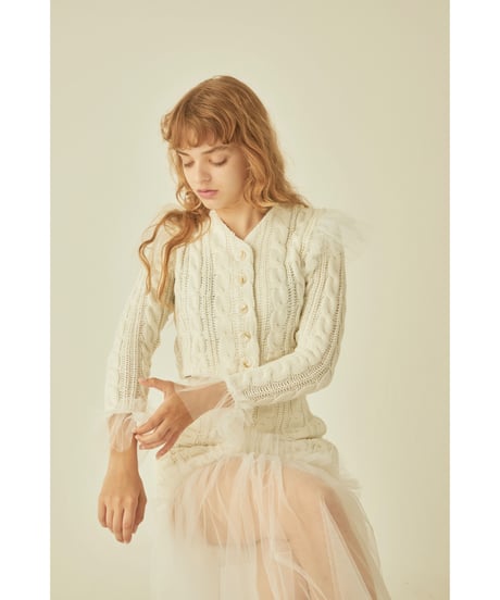 tulle cable knit cardigan ivory