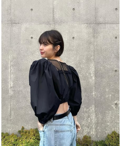 arm volume dot see-through docking blouse black