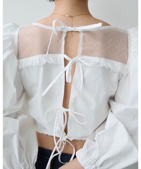 arm volume dot see-through docking blouse white