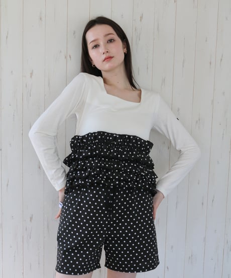 volume frill squareneck tops dot