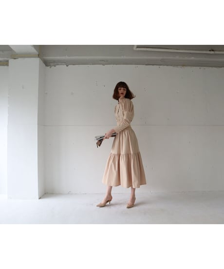 waist rib tiered long skirt beige