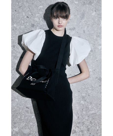 balloon sleeve long one-piece black