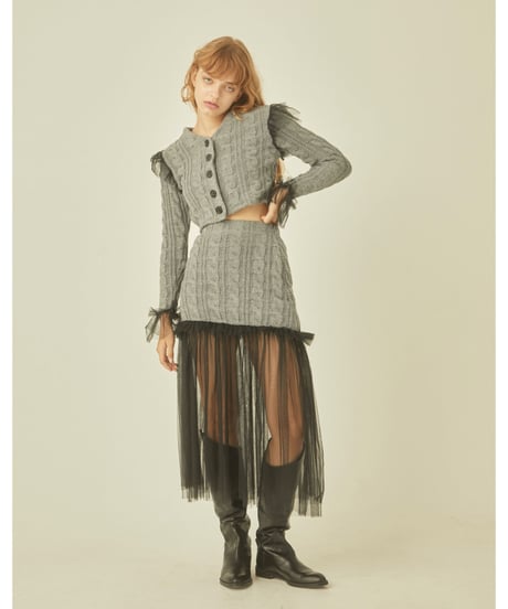 tulle cable knit cardigan gray