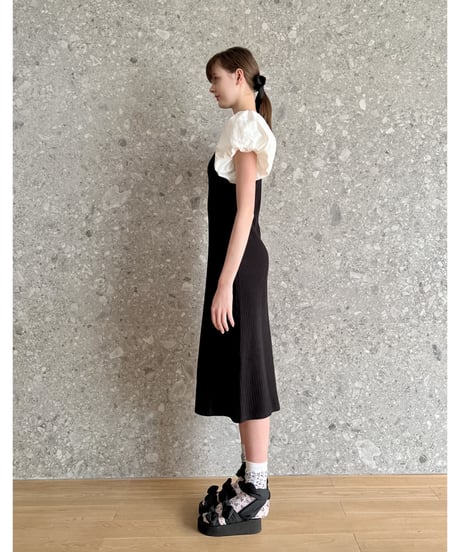 balloon sleeve long one-piece black