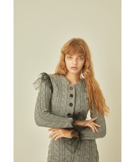 tulle cable knit cardigan gray