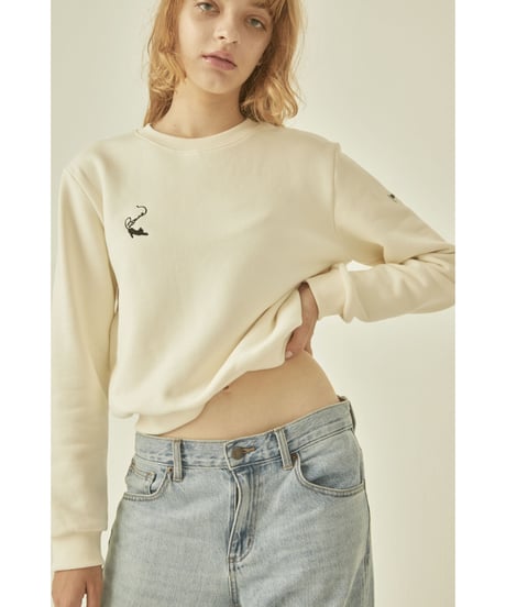BONNE cat embroidery sweat ivory