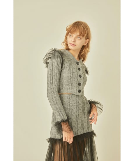 tulle cable knit cardigan gray