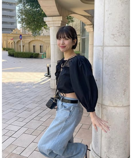 arm volume dot see-through docking blouse black