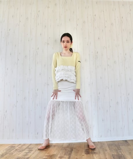 volume frill squareneck tops yellow