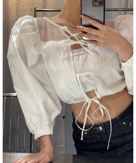 arm volume dot see-through docking blouse white