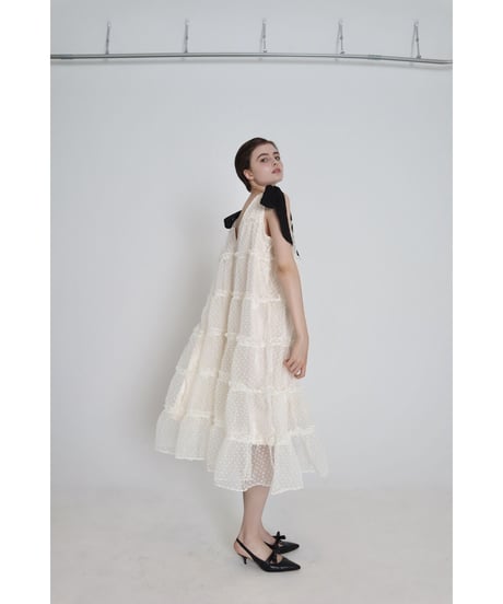 shoulder ribbon tiered one-piece dot tulle