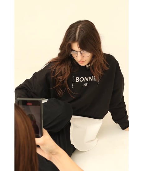 velours piping glitter embroidery sweat black