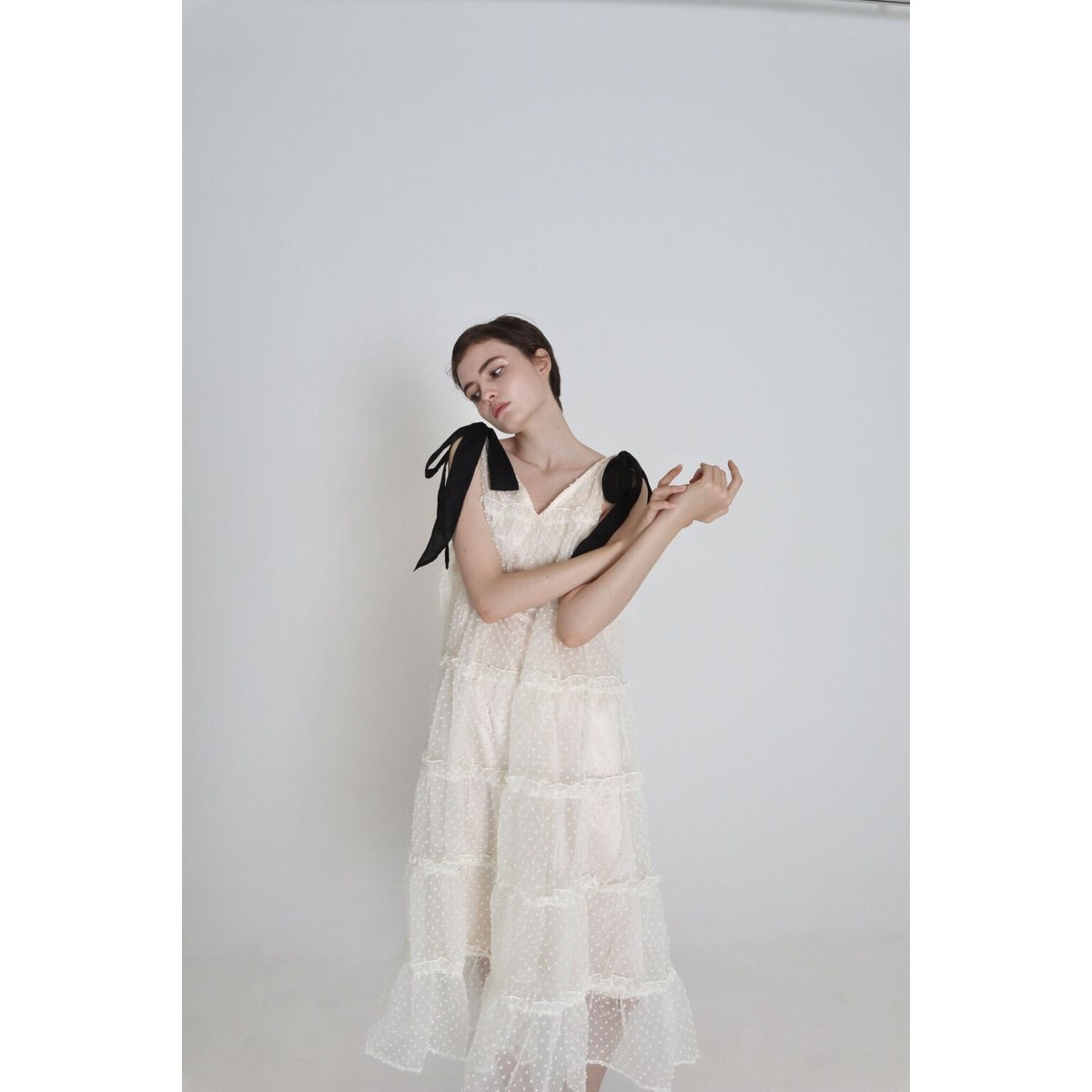 shoulder ribbon tiered one-piece dot tulle | BONNE