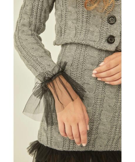 tulle cable knit cardigan gray