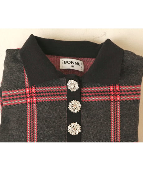 bijou button knit setup gray×red