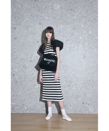 balloon sleeve long one-piece border