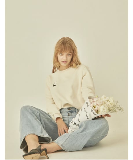 BONNE cat embroidery sweat ivory