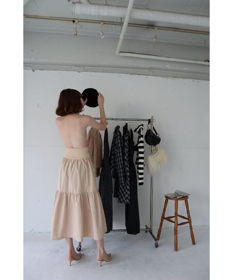 waist rib tiered long skirt beige
