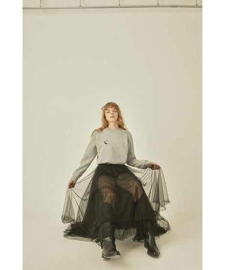 BONNE cat embroidery sweat gray