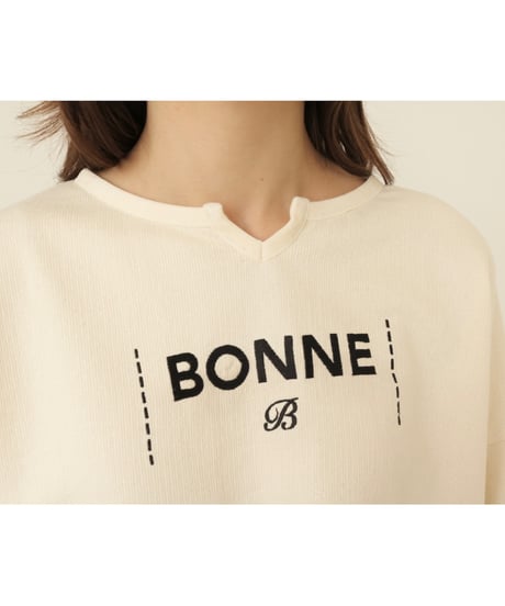 velours piping glitter embroidery sweat ivory