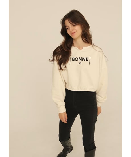 velours piping glitter embroidery sweat ivory