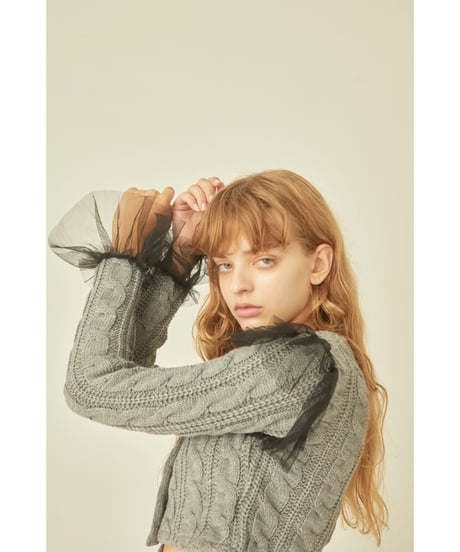tulle cable knit cardigan gray
