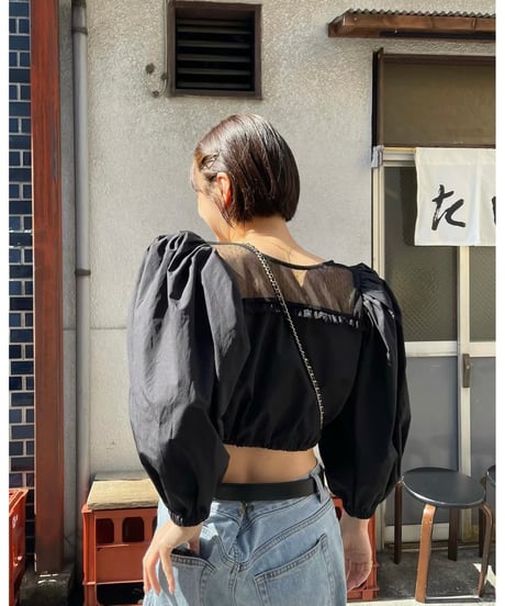 arm volume dot see-through docking blouse black