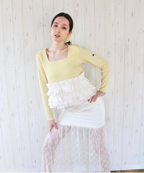 volume frill squareneck tops yellow