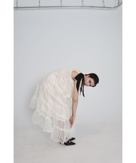 shoulder ribbon tiered one-piece dot tulle