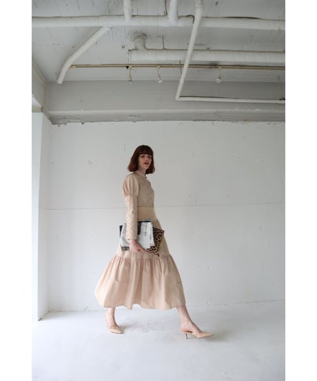 waist rib tiered long skirt beige