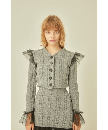 tulle cable knit cardigan gray