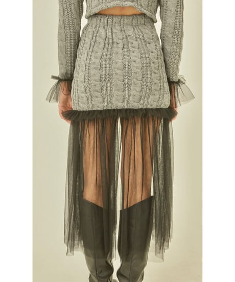 tulle cable knit skirt gray