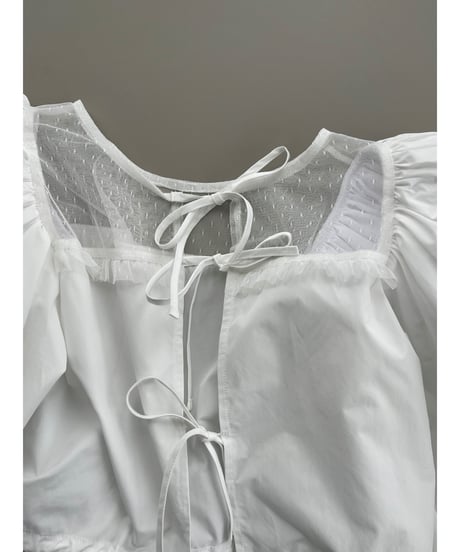 arm volume dot see-through docking blouse white